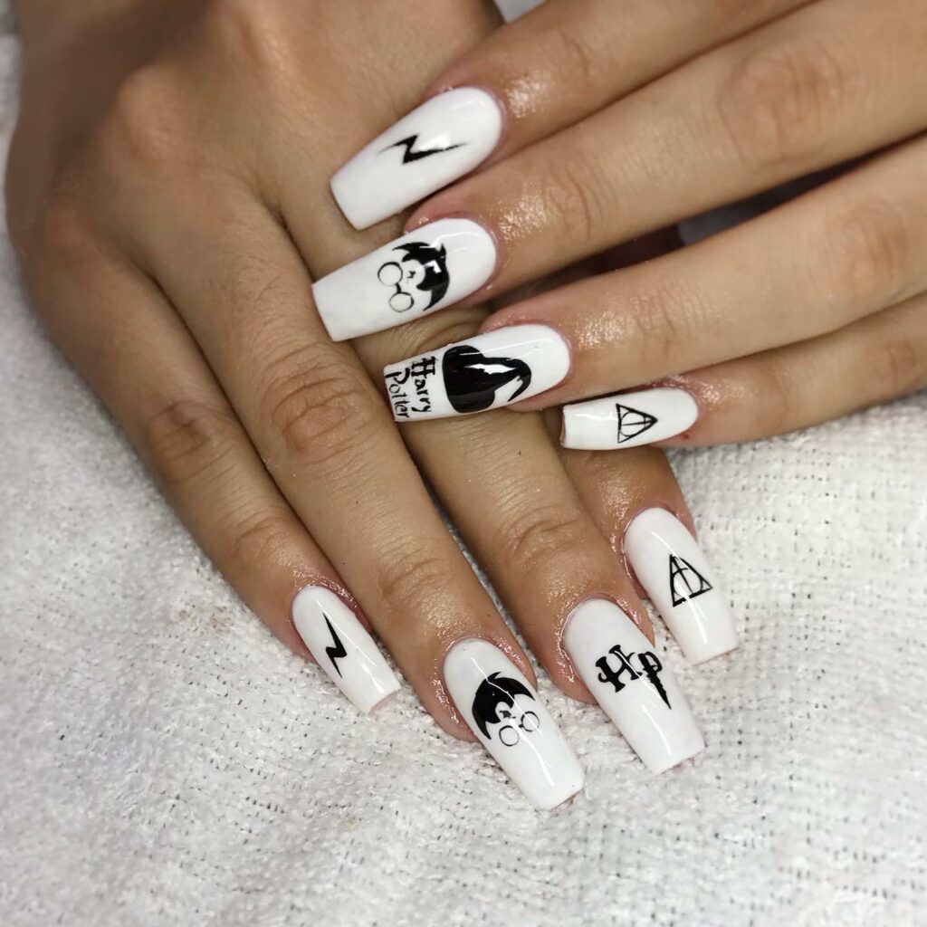 33 Latest Harry Potter Nail Ideas To Try In 2024! 29 Harry Potter Nails With Witch Hat And Death Hollows