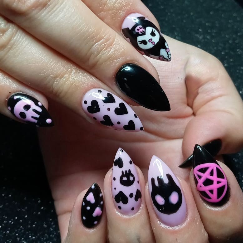 Indulge in 35 Black And Pink Nail Designs To Try in 2024 37 Pretty Gothic Nails