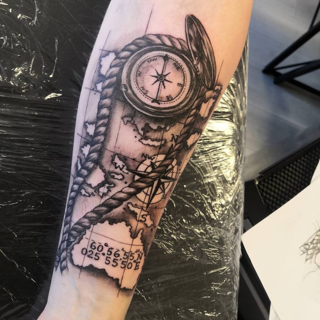 10 AMAZING COMPASS TATTOO DESIGNS TO INSPIRE YOU IN 2024! 24 MAP AND COMPASS TATTOO