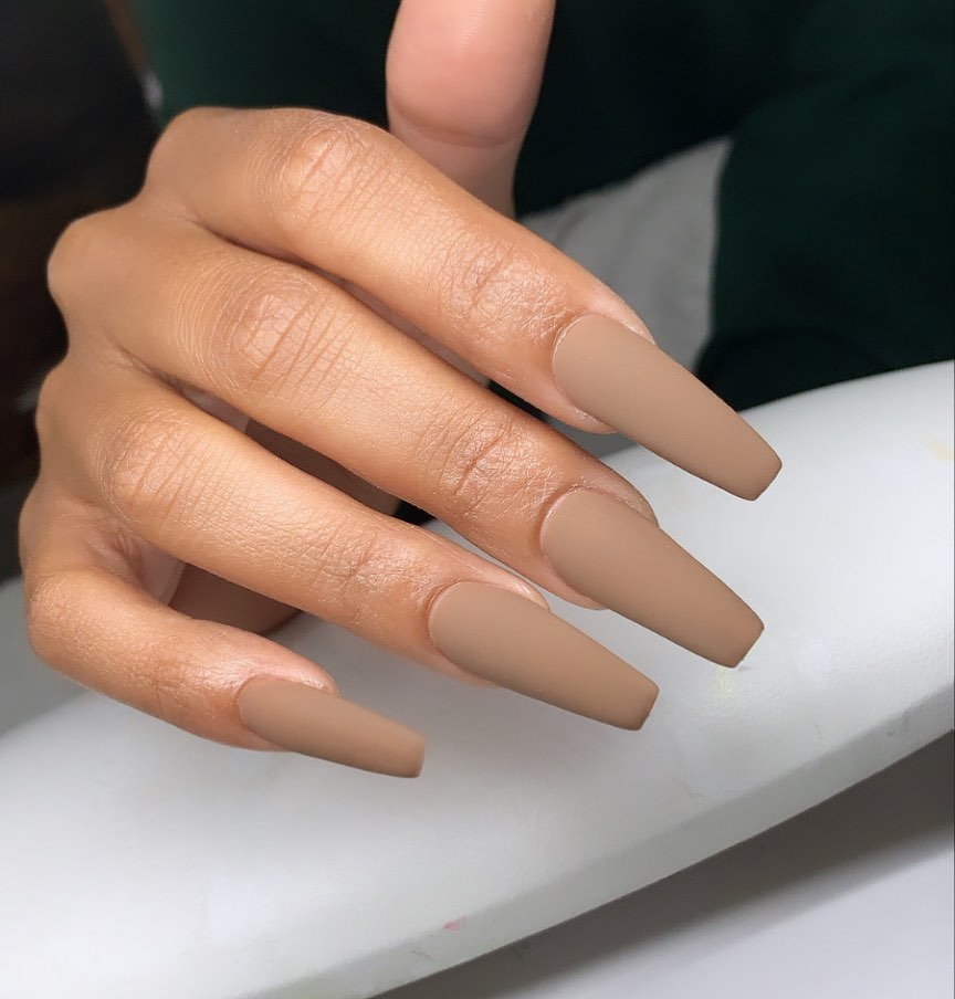 44 Latest Matte Brown Nail Ideas To Try In 2024! 29 Matte Light Brown Coffin Nails