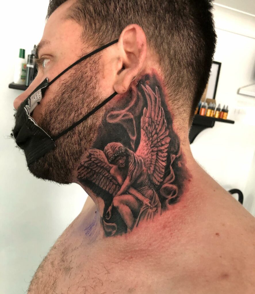 90 Latest Neck Tattoo Ideas To Inspire You In 2024! 13 Angel Neck Tattoo