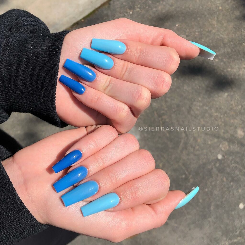 20 Latest Royal Blue Ombre Nail Designs To Try In 2024! 12 Royal Blue Series Ombre Coffin Nails