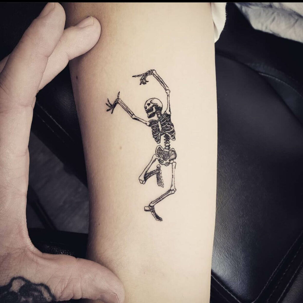 11+ Simple Skeleton Tattoo Ideas That Will Blow Your Mind! 16 The Dancing Skeleton tattoo
