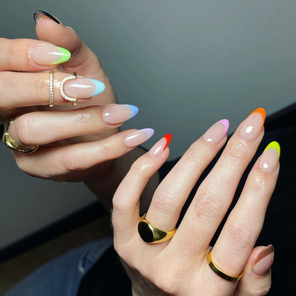 30 Latest Almond French Tip Nail Designs To Try In 2024! 23 Colorful French Tip Almonds