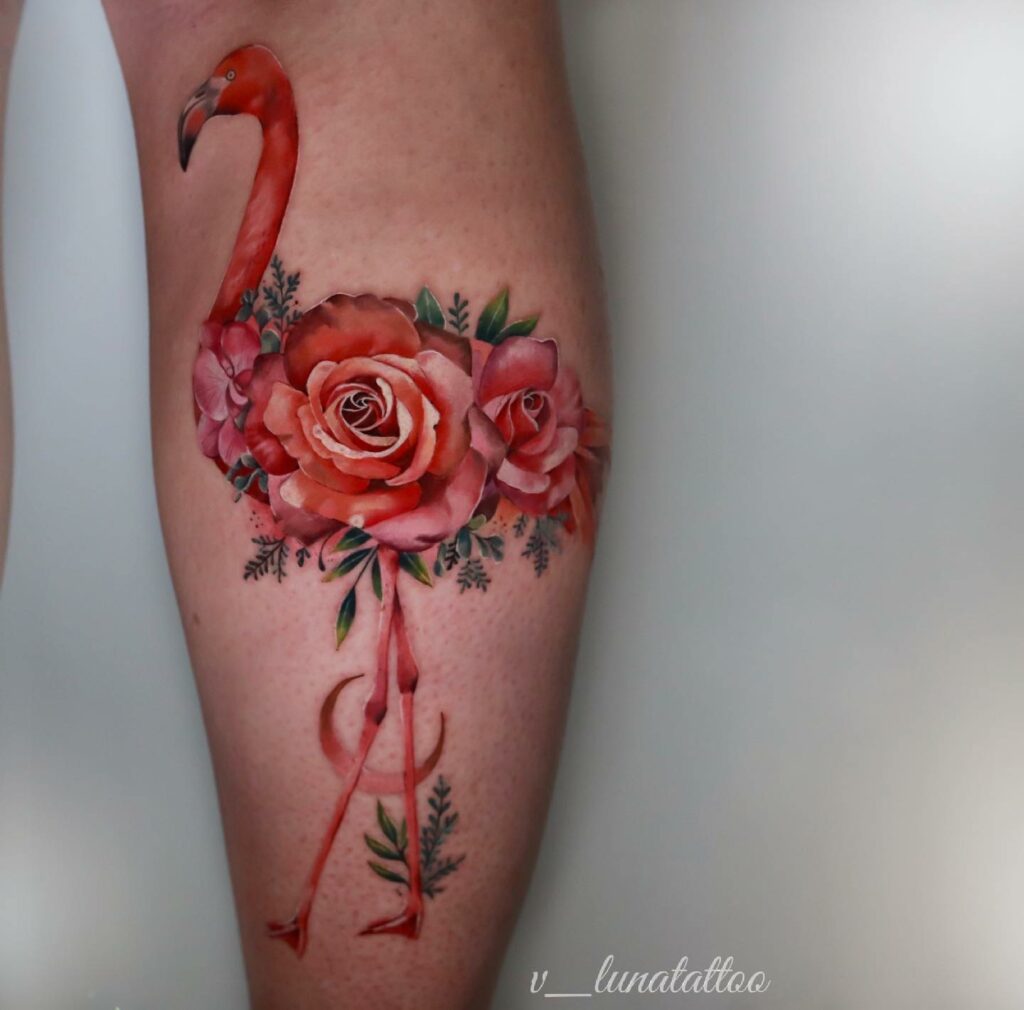 Amazing Flamingo Tattoos with Meanings To Inspire You In 2024! 15 Pink Rose Flamingo Tattoo