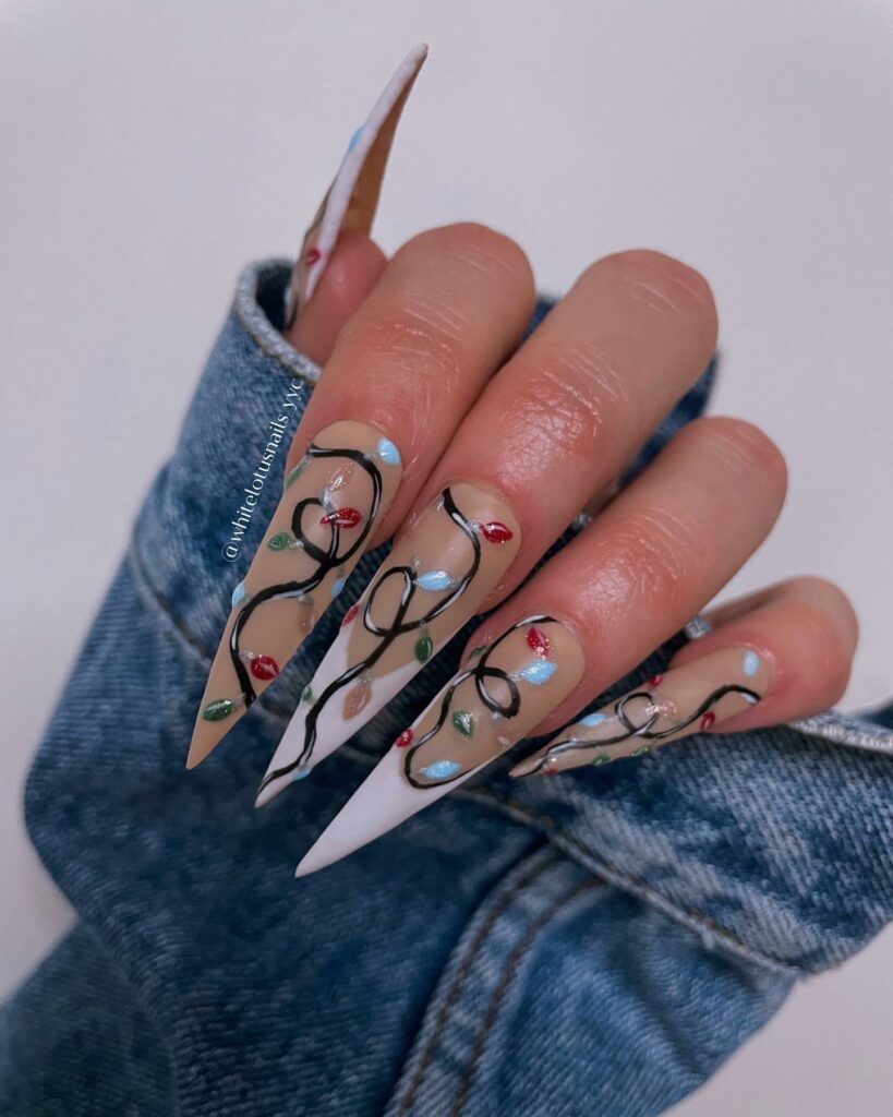 Illuminate Your Nails with 20 Christmas Lights Nail Ideas in 2024 27 Stiletto Christmas Light Nails