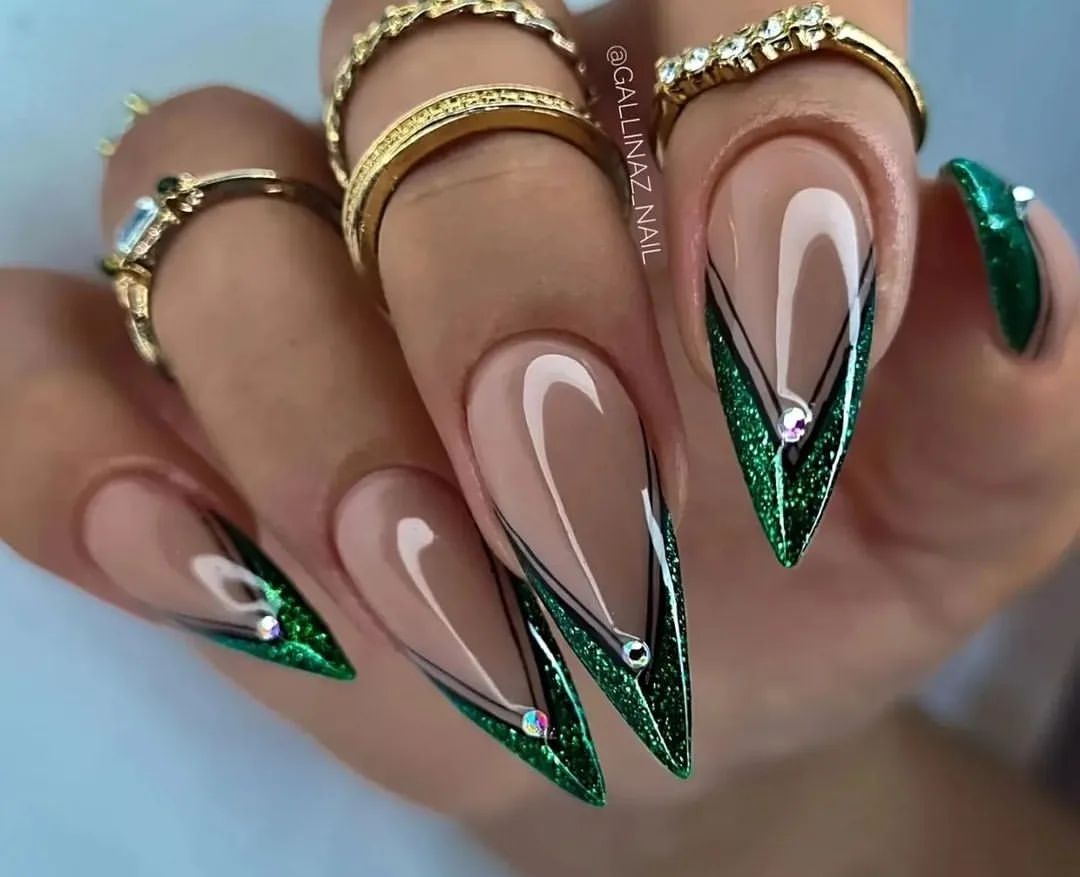 Get Festive with 20 Stiletto Christmas Nail Ideas in 2024 12 Glossy Stiletto Green Christmas Nails