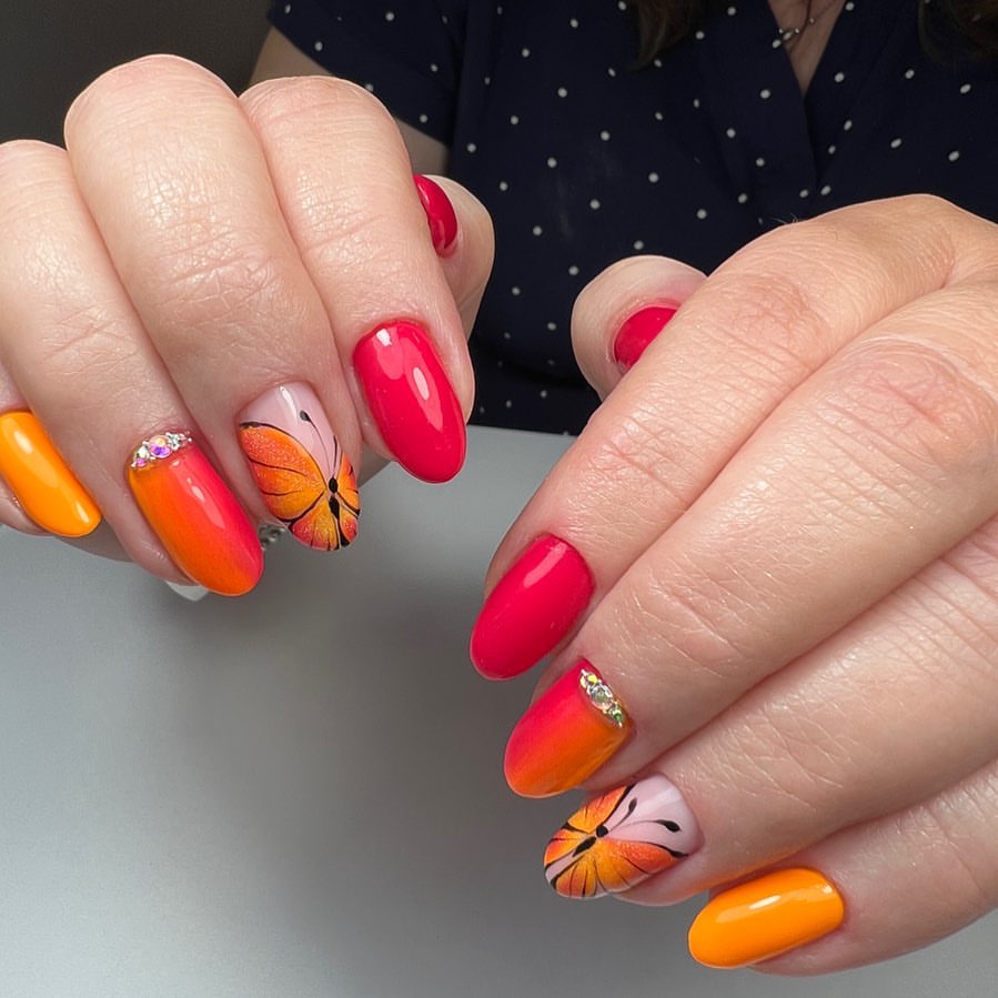 50 Latest Butterfly Nail Designs To try In 2024! 46 Passionate Red Orange Butterfly Nails