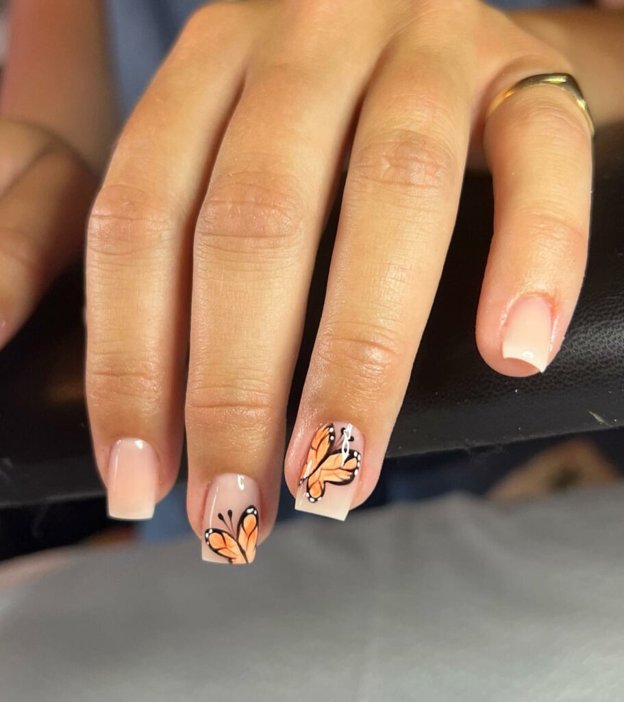 50 Latest Butterfly Nail Designs To try In 2024! 47 Squared Shape Butterfly Nails