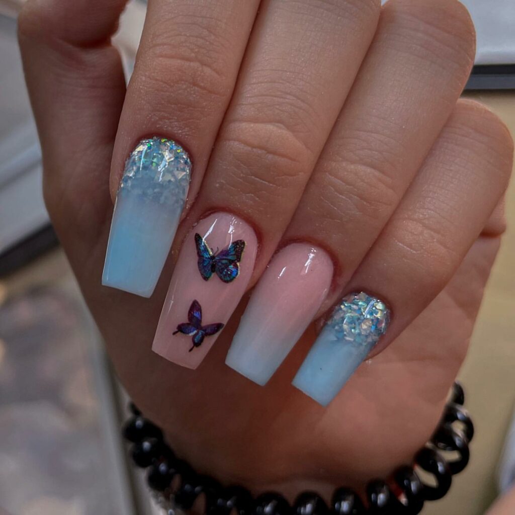 50 Latest Butterfly Nail Designs To try In 2024! 53 Long Square Butterfly Nails