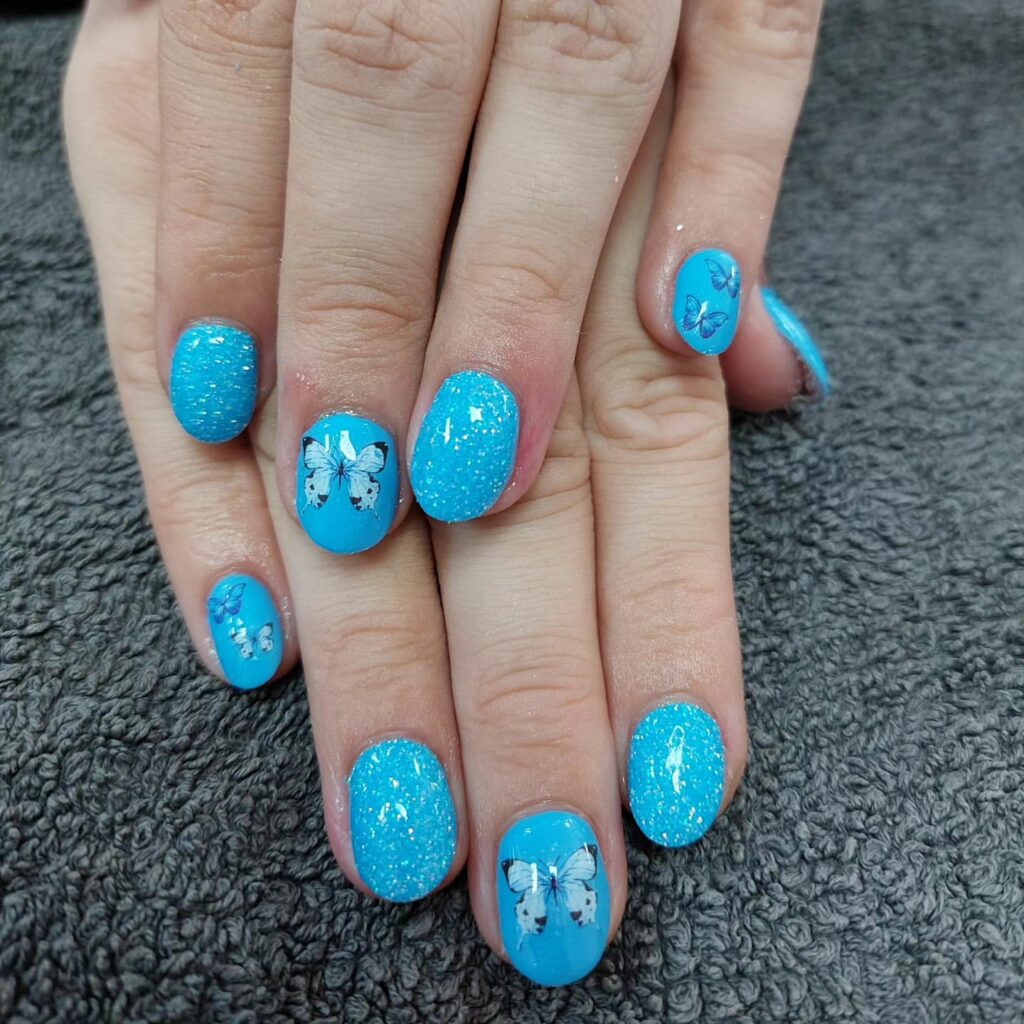 50 Latest Butterfly Nail Designs To try In 2024! 55 Blue Butterfly Round Nails