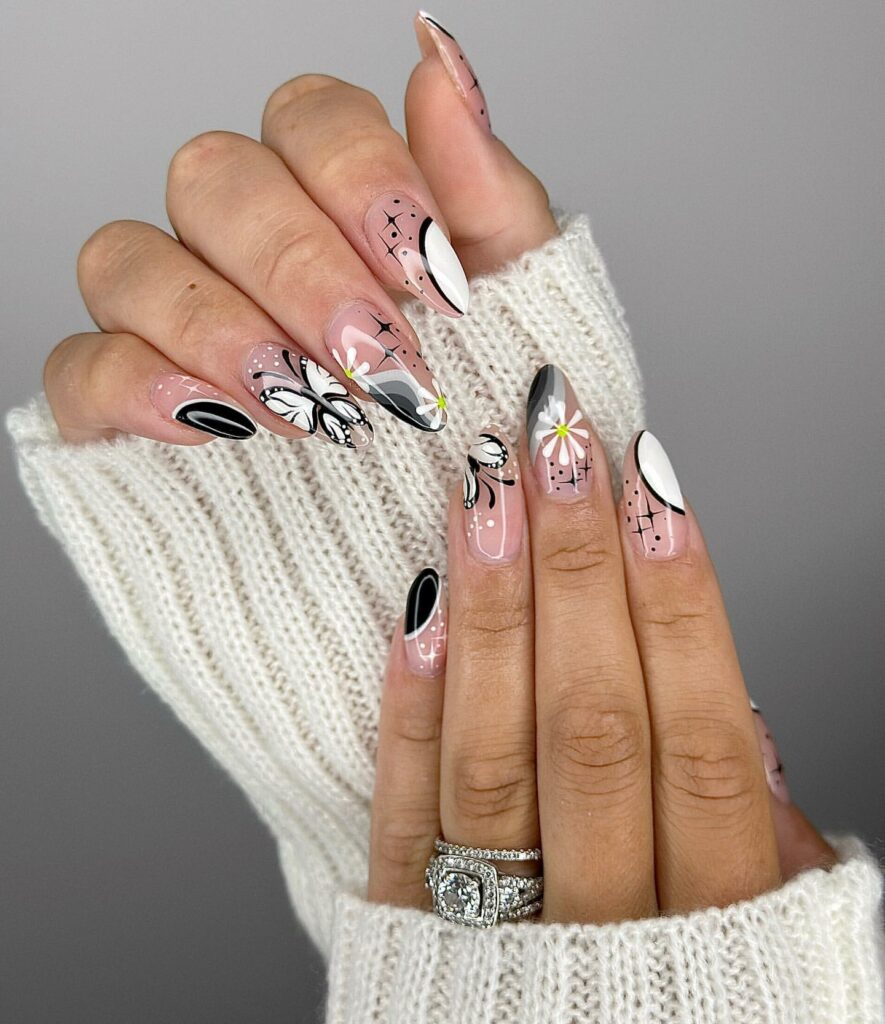 50 Latest Butterfly Nail Designs To try In 2024! 57 Almond Black Butterfly Nails