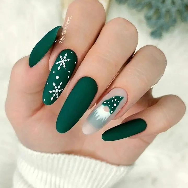 Get Festive with 25 Green Christmas Nail Ideas in 2024 17 Matte Almond Green Christmas Nails