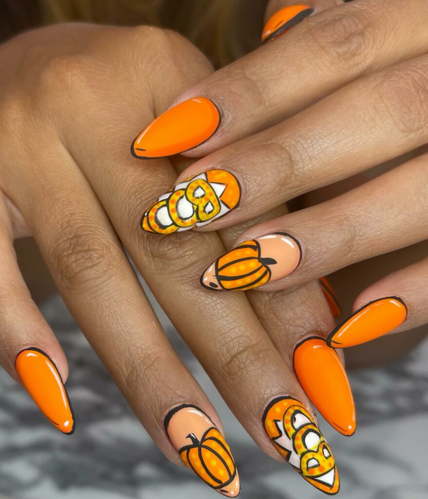 44 Latest Pop Art Nail Designs To Try In 2024! 32 Orange Pop Art Nail Designs