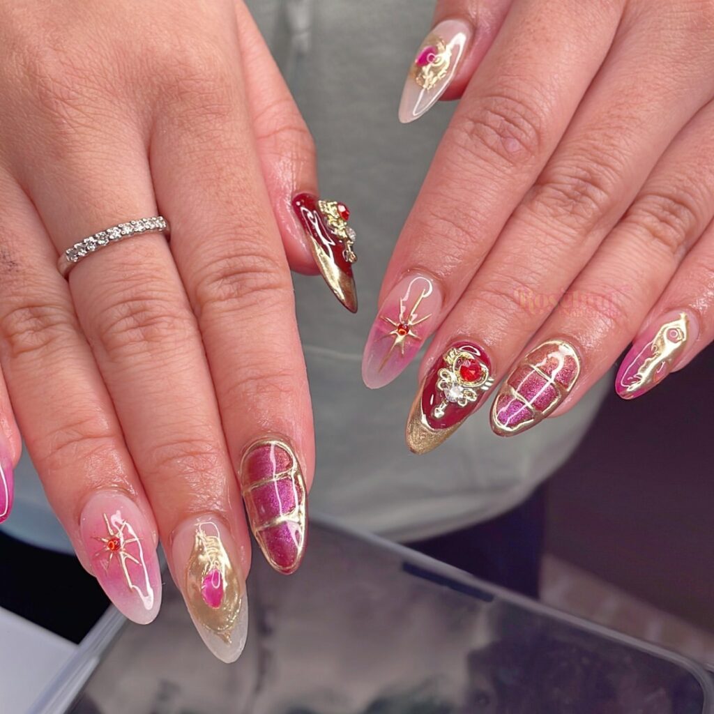 34 Latest Red and Gold Nail Designs To Try In 2024! 29 Innovative Artistic Stiletto Red and Gold Nails