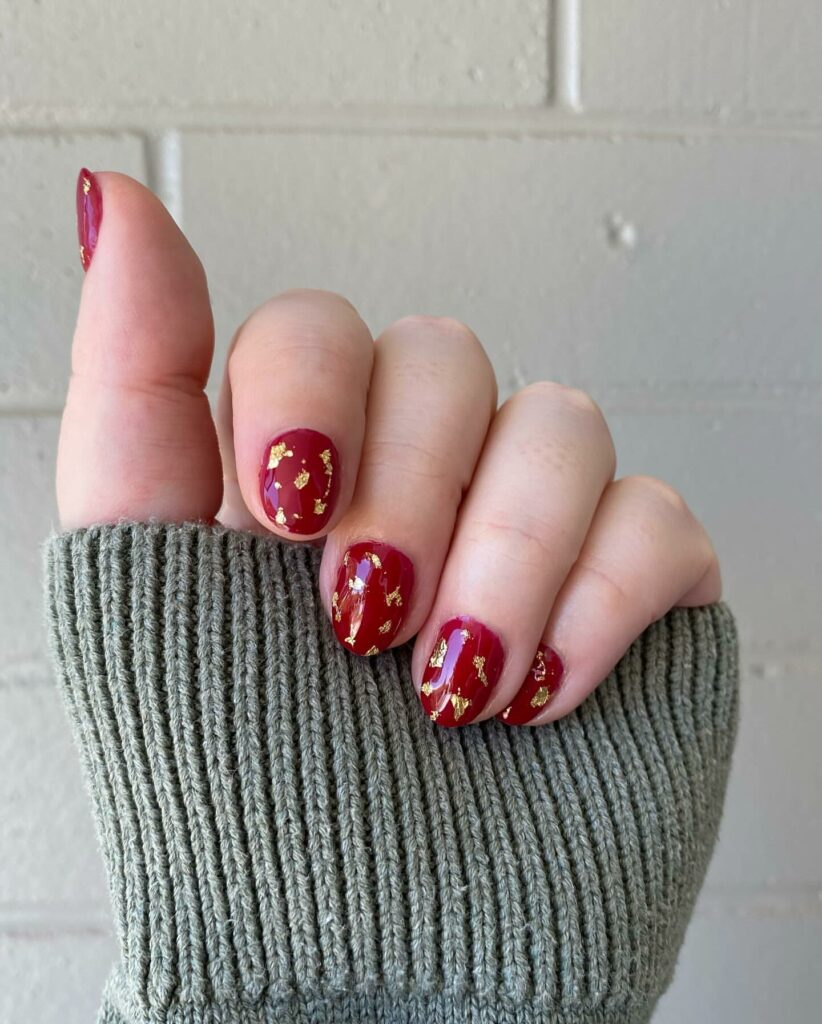 34 Latest Red and Gold Nail Designs To Try In 2024! 30 Luminous Red and Gold Foil Nails