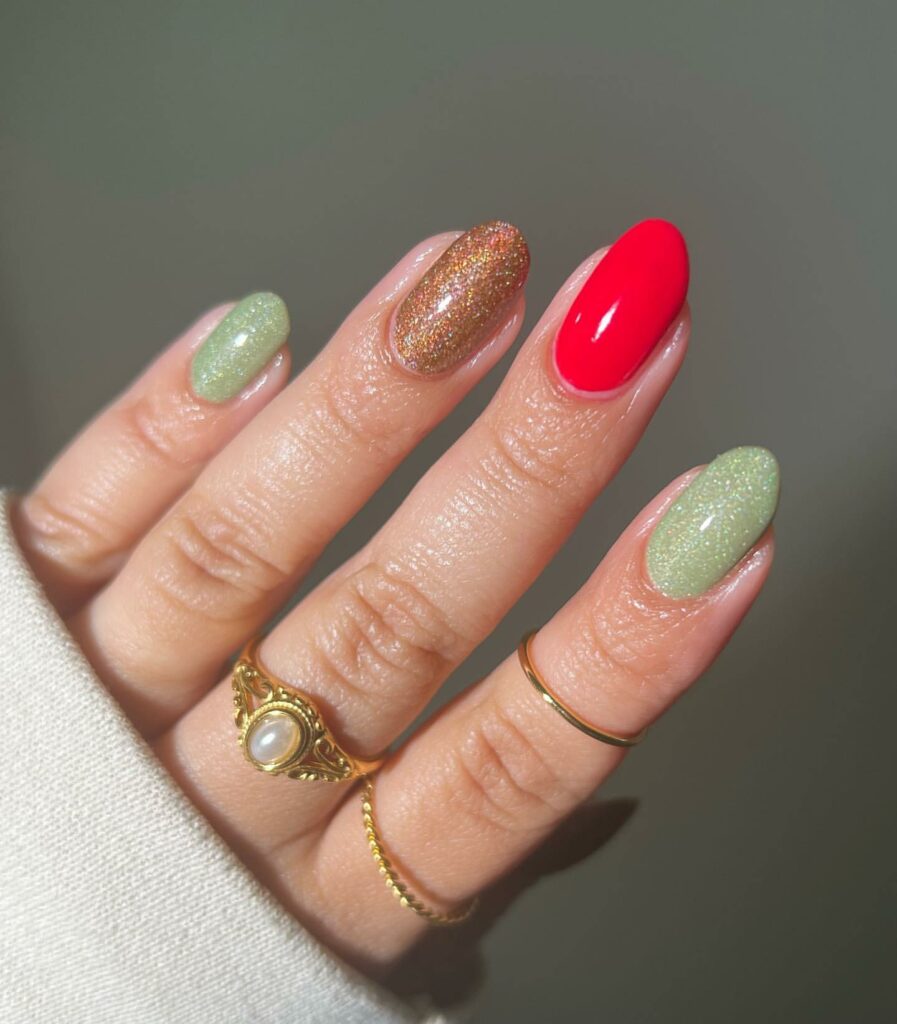 Get Festive with 25 Green Christmas Nail Ideas in 2024 40 Playful Nail Palette with Green Christmas Hues