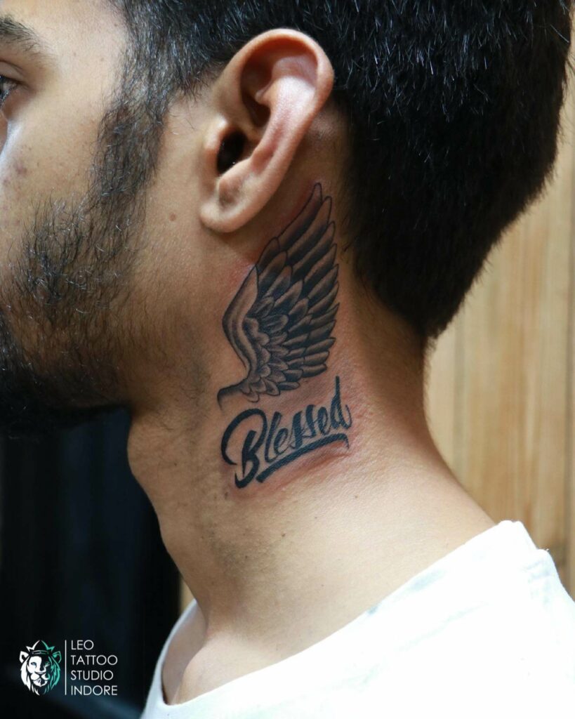 11+ Blessed Neck Tattoo Ideas That Will Blow Your Mind! 12 Angel Wing X Blessed Tattoo