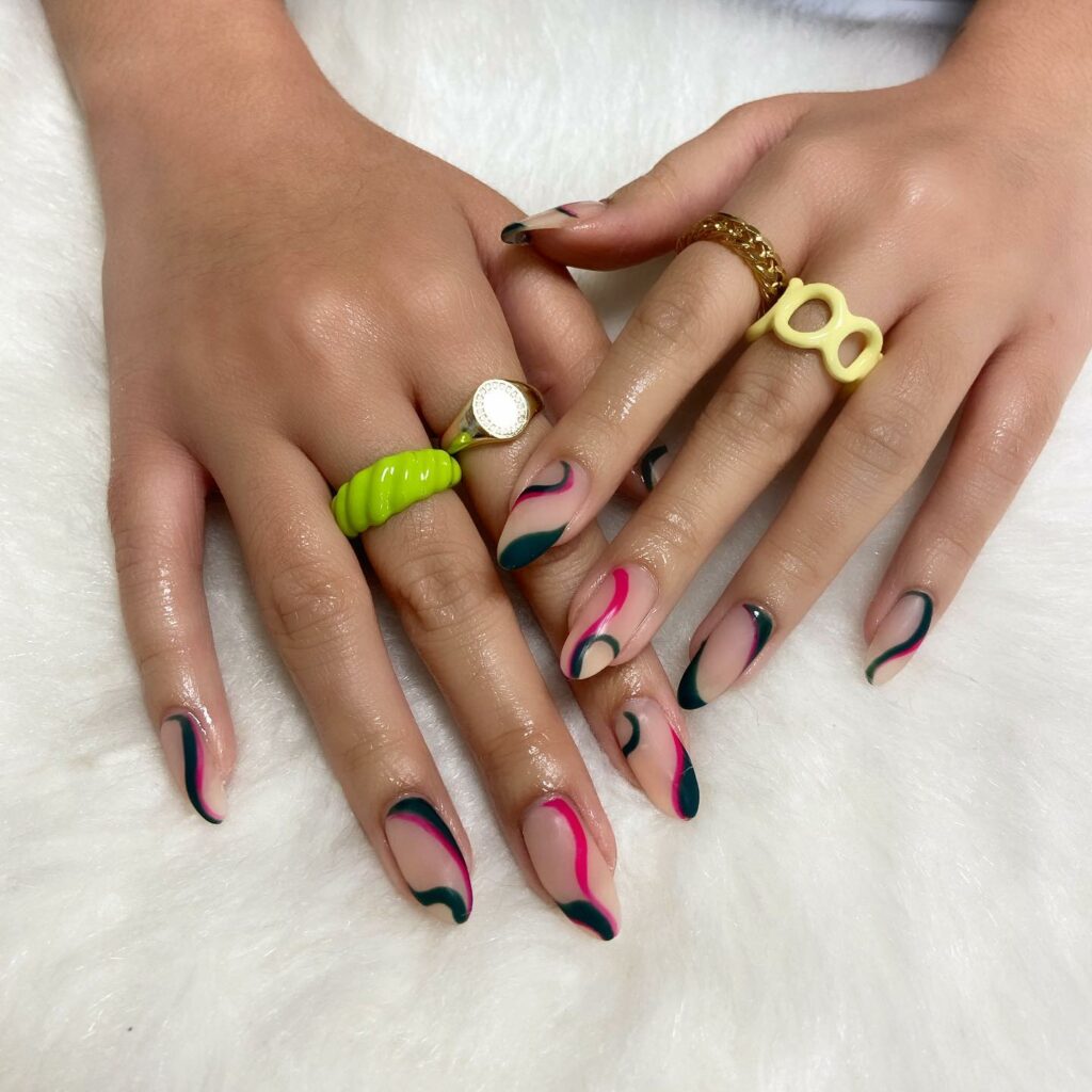 Get Swirly with 35 Swirl Nails Ideas for 2024 16 Colorful Matte Nails with Black Swirls