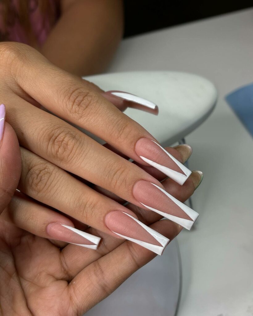 50 Latest V French Tip Coffin Nail Designs To Try In 2024! 41 Simple White Tips