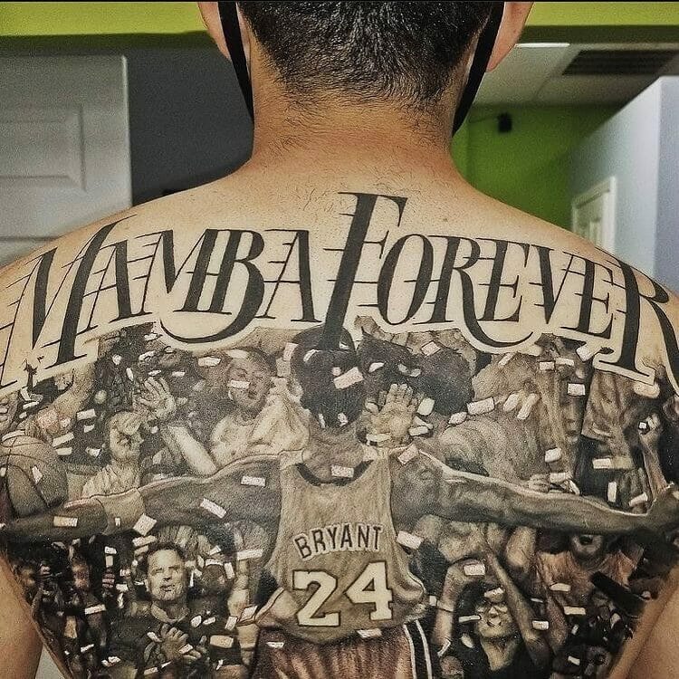 10+ Mamba Mentality Tattoo Ideas That Will Blow Your Mind! 16 Lettered Lakers Logo Tattoo