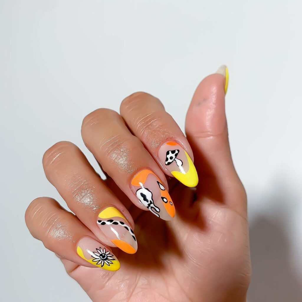 20 Latest Mushroom Nail Designs To Try In 2024! 24 Abstract Mushroom Nails With Flower Design