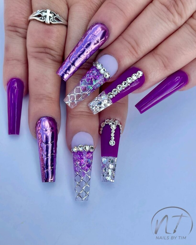 Explore 30 Purple Coffin Nail Designs in 2024 16 Glam Purple Coffin Nail