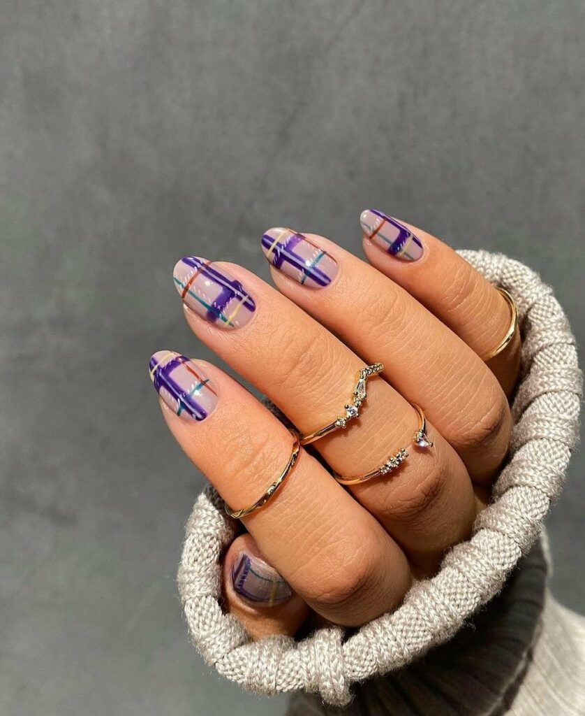 22 Latest Preppy Nail Ideas To Try In 2024! 38 Purple Plaid Nails