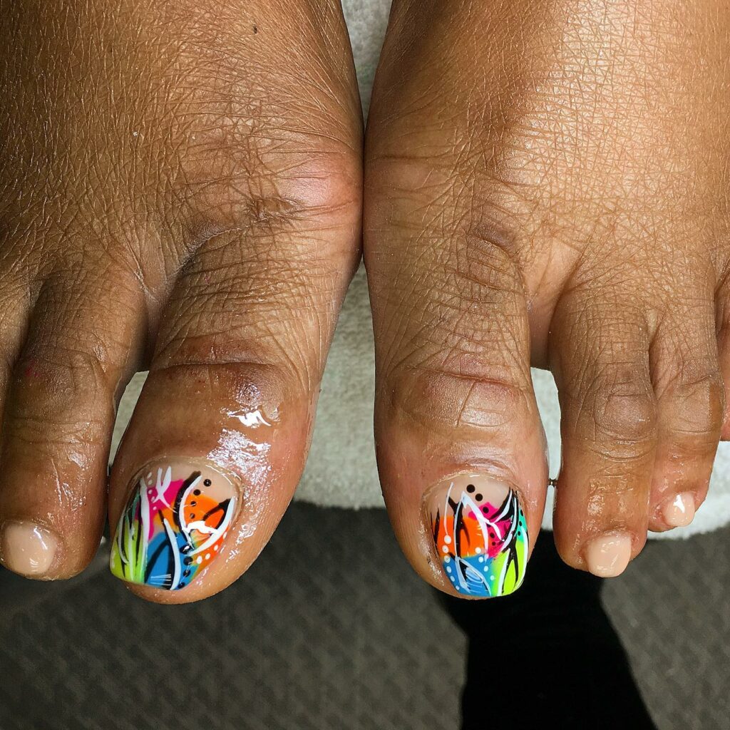 35 Neon Pedicure Ideas to Make a Bold Statement in 2024 24 Bright Stripes