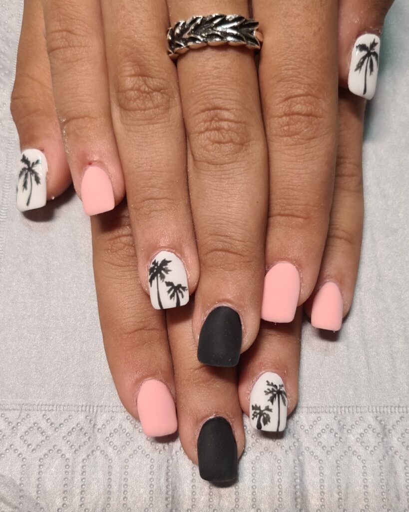 Feel Tropical with 35 Tropical Nails Designs for 2024 36 Black, Pink, & White Palms