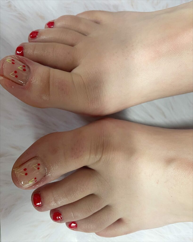 Feel Fruity with 25 Cherry Toenail Pedicure Ideas for 2024 24 Cherry Nail Art On Nude Color Pedicure