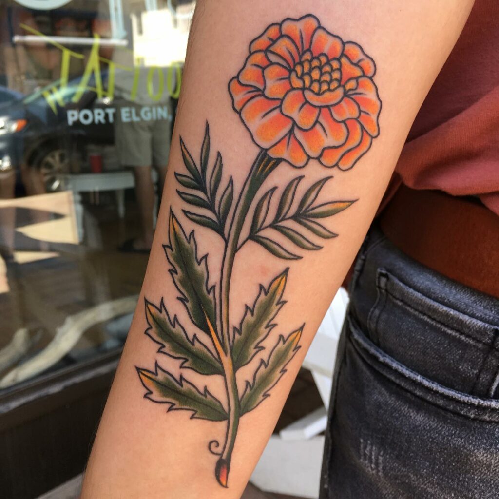 AMAZING MARIGOLD TATTOO DESIGNS & MEANINGS TO INSPIRE YOU IN 2024 15 Pot Marigold Tattoo