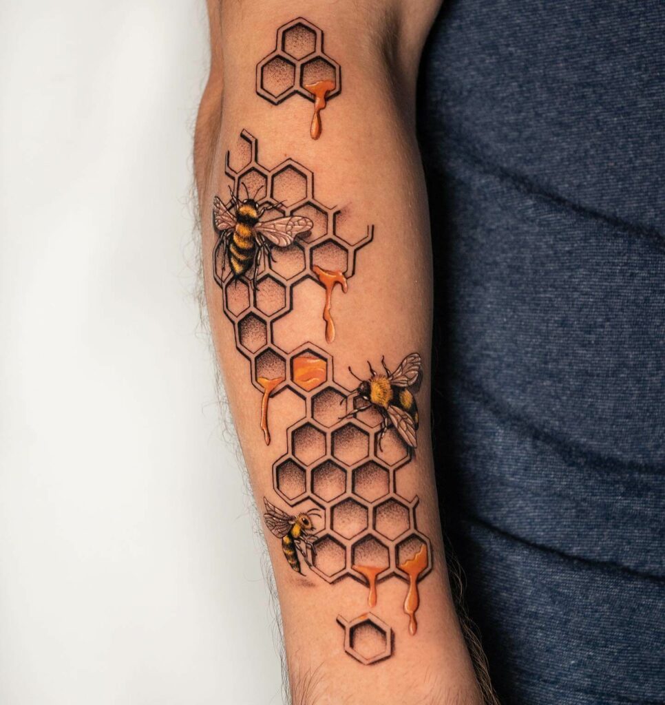 11+ Bee And Honeycomb Tattoo Ideas That Will Blow Your Mind! 15 Multiple Bees And Honeycomb Tattoo