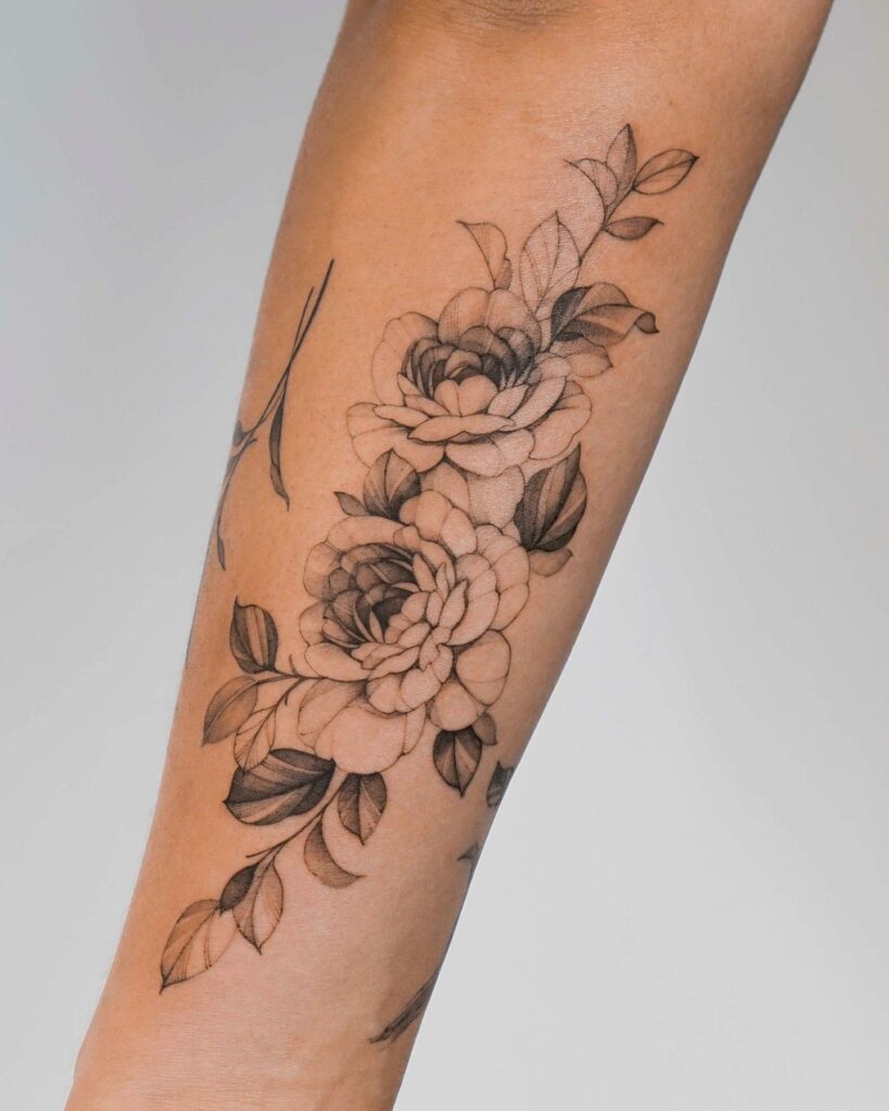 10+ Arm Flower Tattoo Ideas You’ll Have To See To Believe! 11 Beautiful Black Arm Flower Tattoo With Leaves