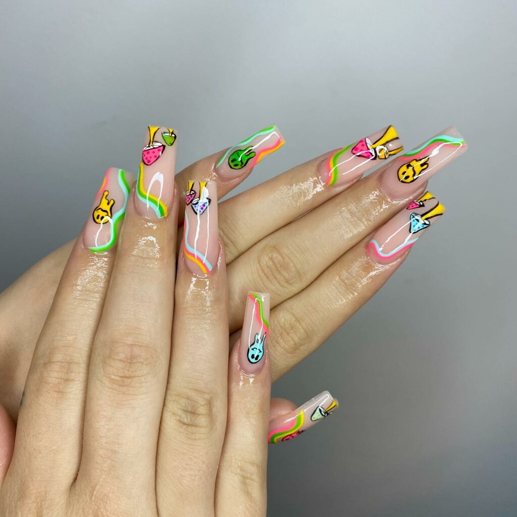 20 Latest Mushroom Nail Designs To Try In 2024! 16 Mushroom And Swirl Design On Pastel Pink Acrylic Nails