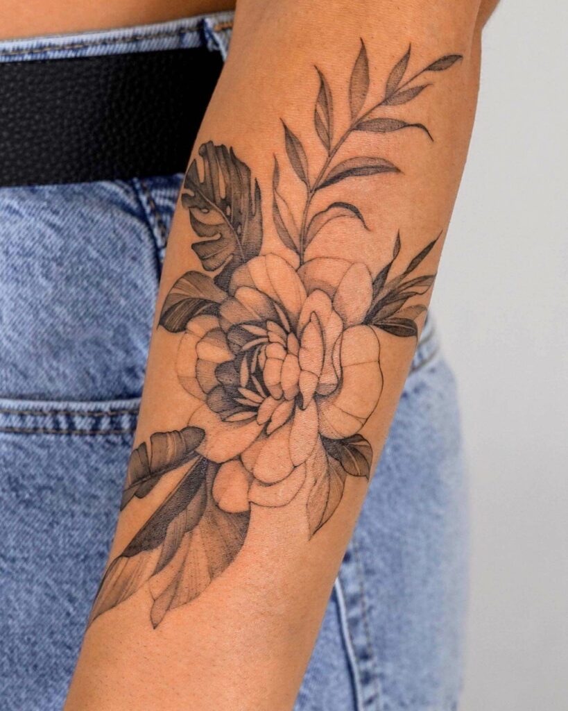 10+ Arm Flower Tattoo Ideas You’ll Have To See To Believe! 12 Stunning Tropical Arm Flower Tattoo In Black