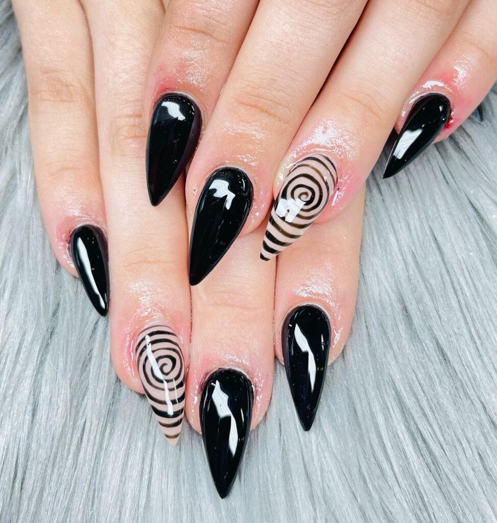 Indulge in 35 Black And Pink Nail Designs To Try in 2024 35 Black Spiral