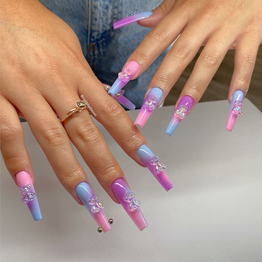40 Latest Cotton Candy Nail Designs To Try In 2023! 13 Cotton Candy Nails With 3D Gummy Bears Design