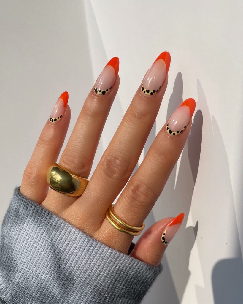Bring Sunshine with 20 Orange French Tip Nail Designs in 2024 17 Orange French Tip Nails With Animal Pattern