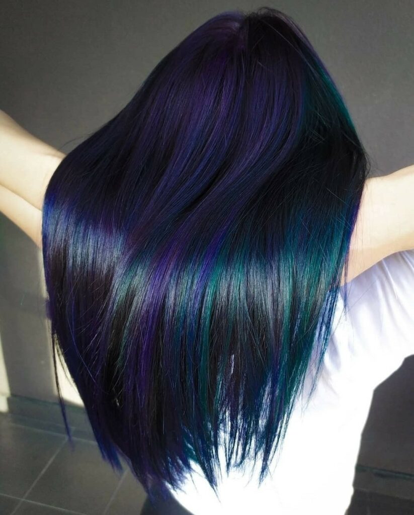 40 Purple Highlight Hair Ideas to Try in 2024 14 Petrol Purple