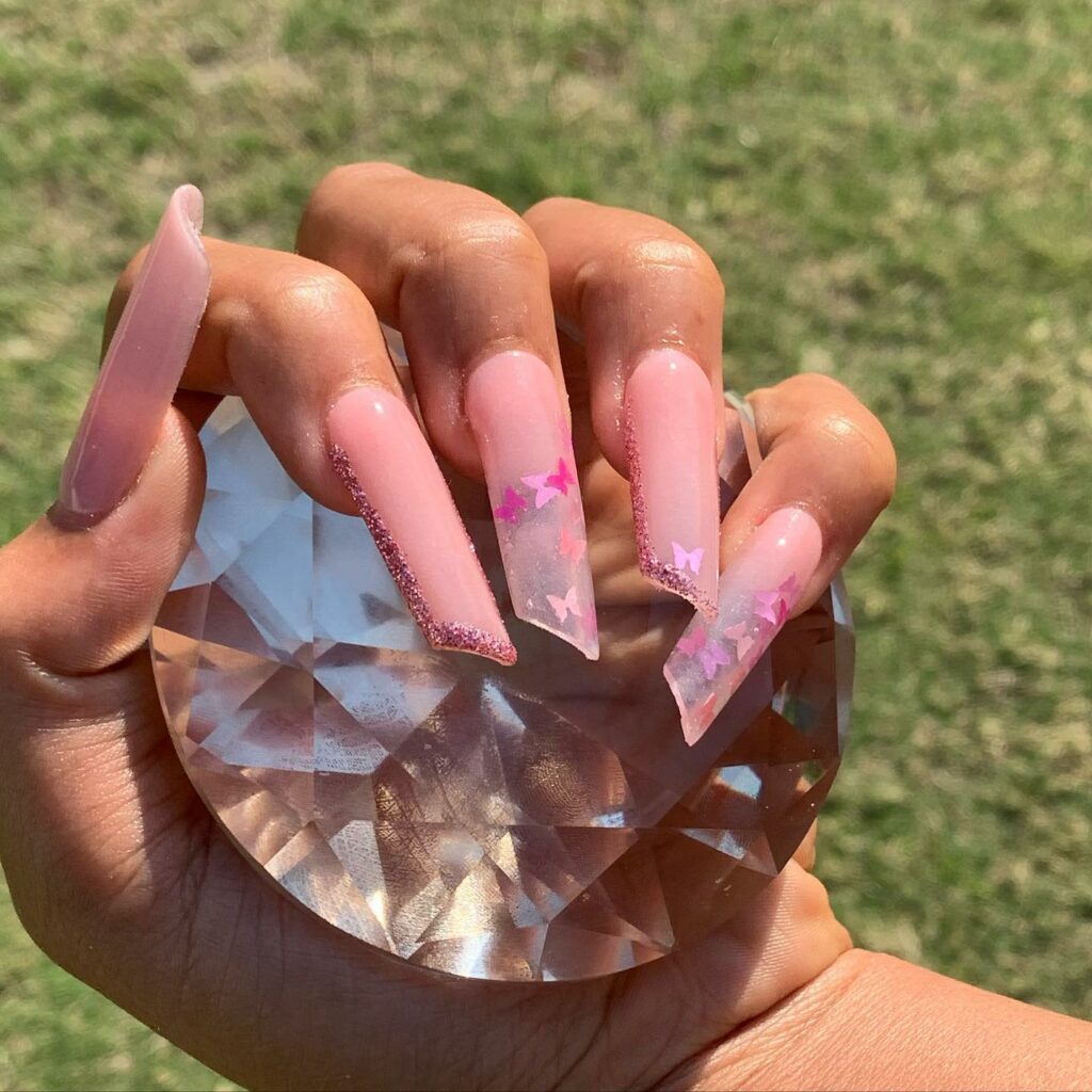 15 Latest Lipstick Shape Nail Ideas To Try In 2024! 23 Pink Lipstick Shape Nails With Butterfly Design