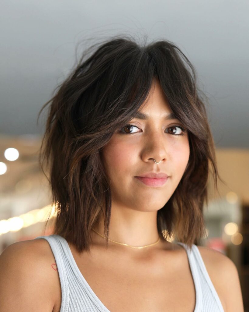 45 Wispy Long Curtain Bang Hairstyles to Try in 2024 12 Long Curtain Bangs on Shoulder Length Hair