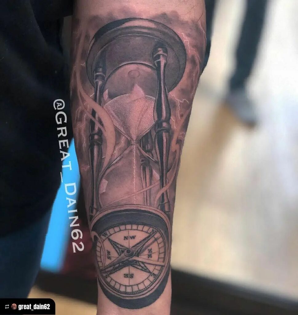 AMAZING COMPASS TATTOOS + THEIR MEANINGS - UPDATED FOR 2024 15 Hourglass & Compass Tattoos