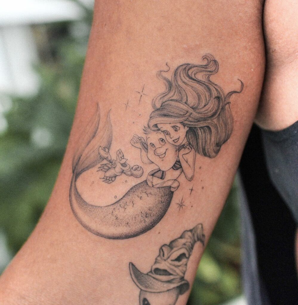 Amazing Little Mermaid Tattoo Designs & Meanings For 2024 17 Black and Gray Little Mermaid Tattoos