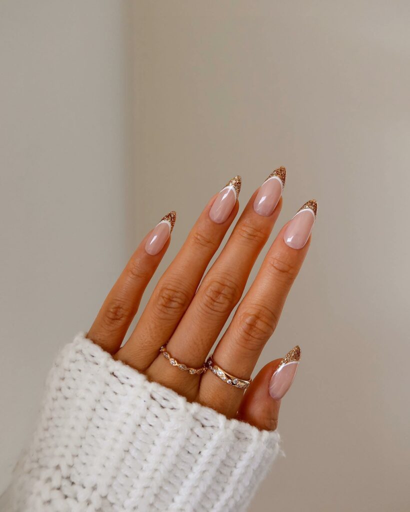 30 Latest Almond French Tip Nail Designs To Try In 2024! 19 Glitter French Tips