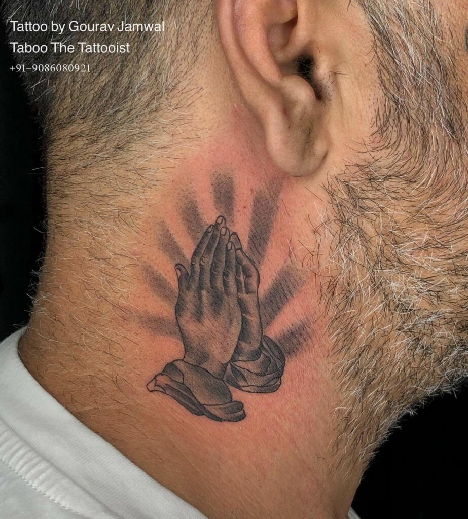 11+ Blessed Neck Tattoo Ideas That Will Blow Your Mind! 14 Praying Hands Blessed Tattoo On Neck