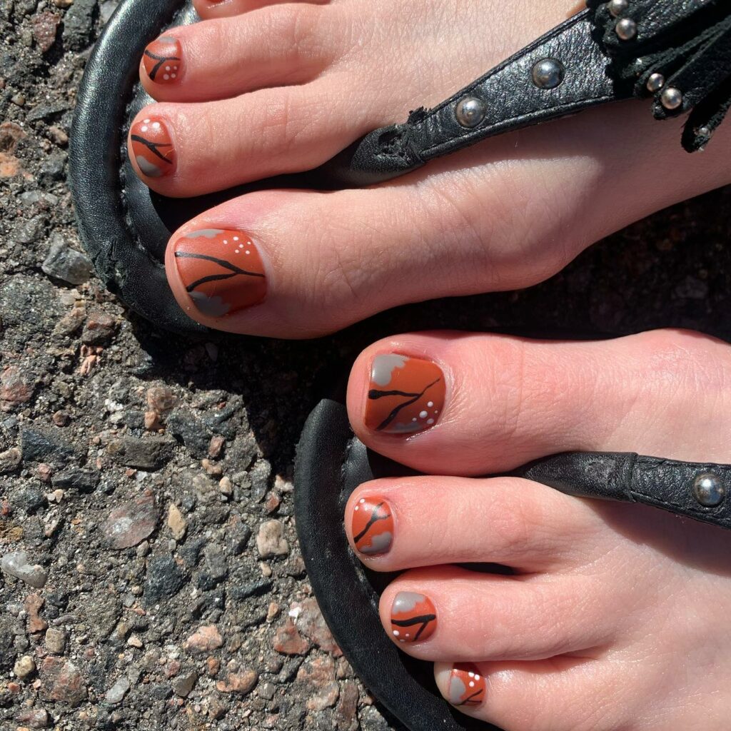 22 Fall Pedicure Color Ideas to Spice Up Your Look in 2024 29 Matte Abstract Branches