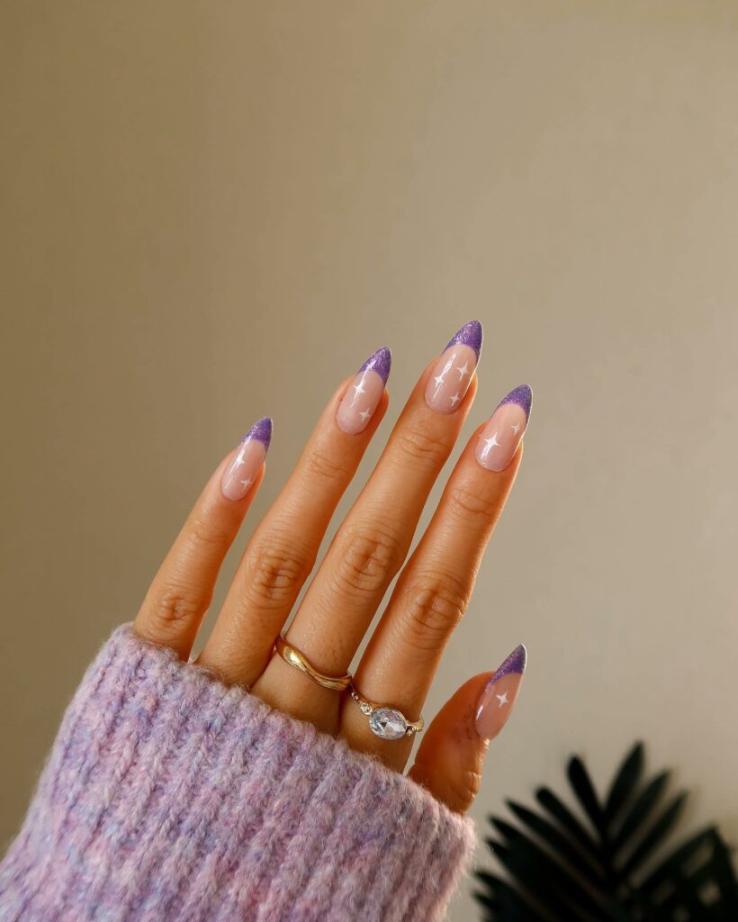 Check Out 30 Glitter French Tip Nail Designs of 2024 12 Magical Purple Glitter