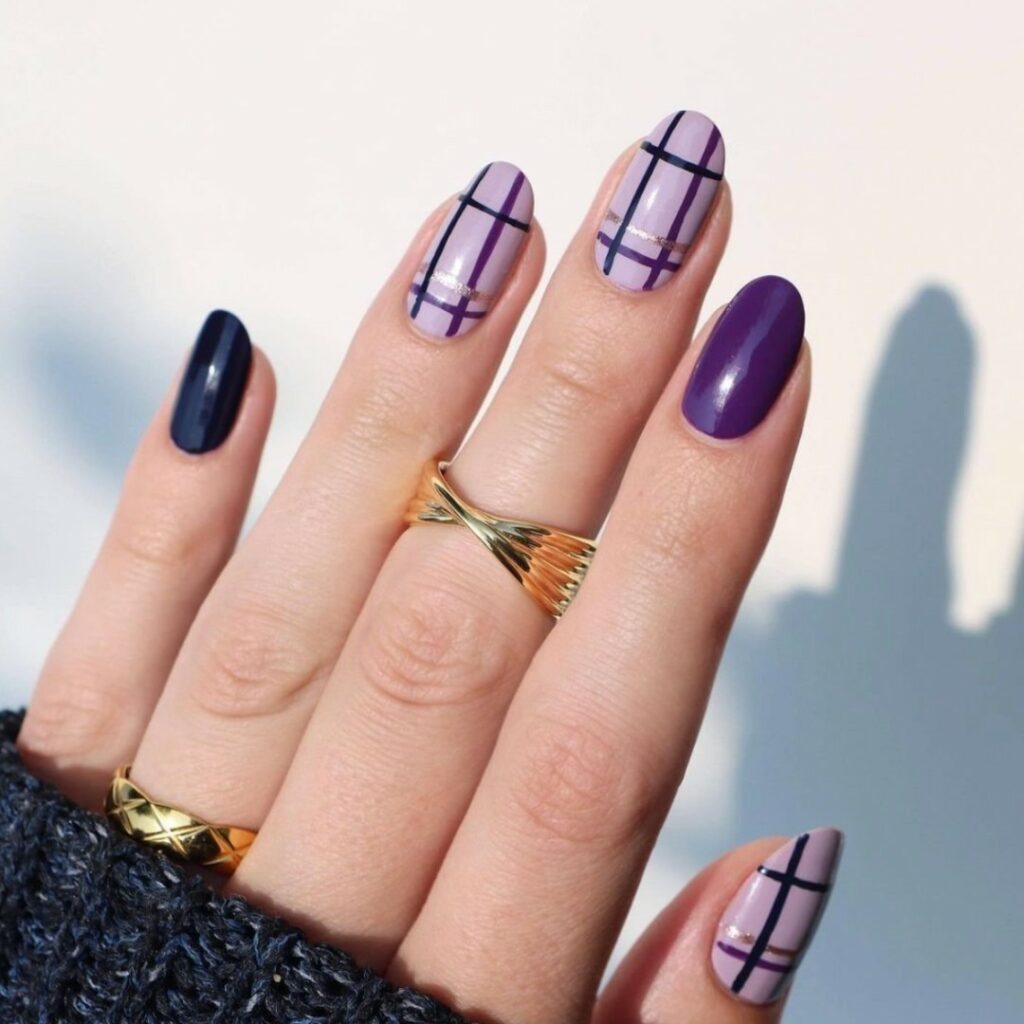 29 LATEST PLAID NAIL DESIGNS TO TRY IN 2024! 22 Purple Preppy Plaid Nails