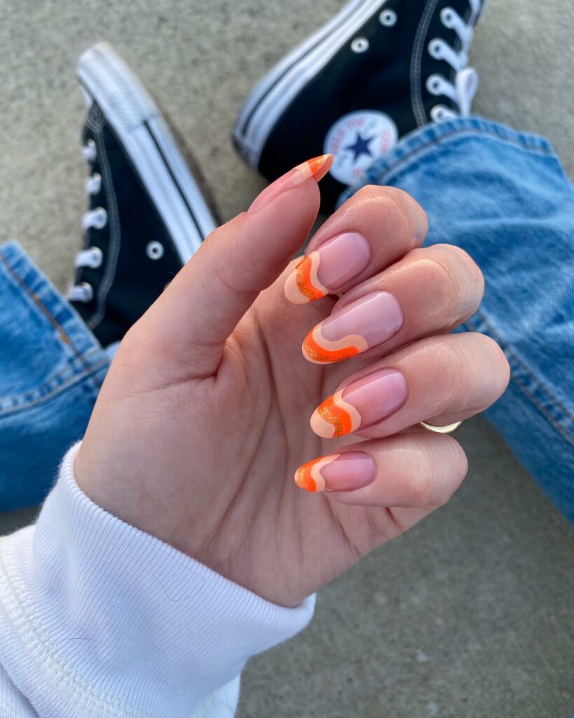 Bring Sunshine with 20 Orange French Tip Nail Designs in 2024 20 Two Color Orange French Tip Nails With Glitters